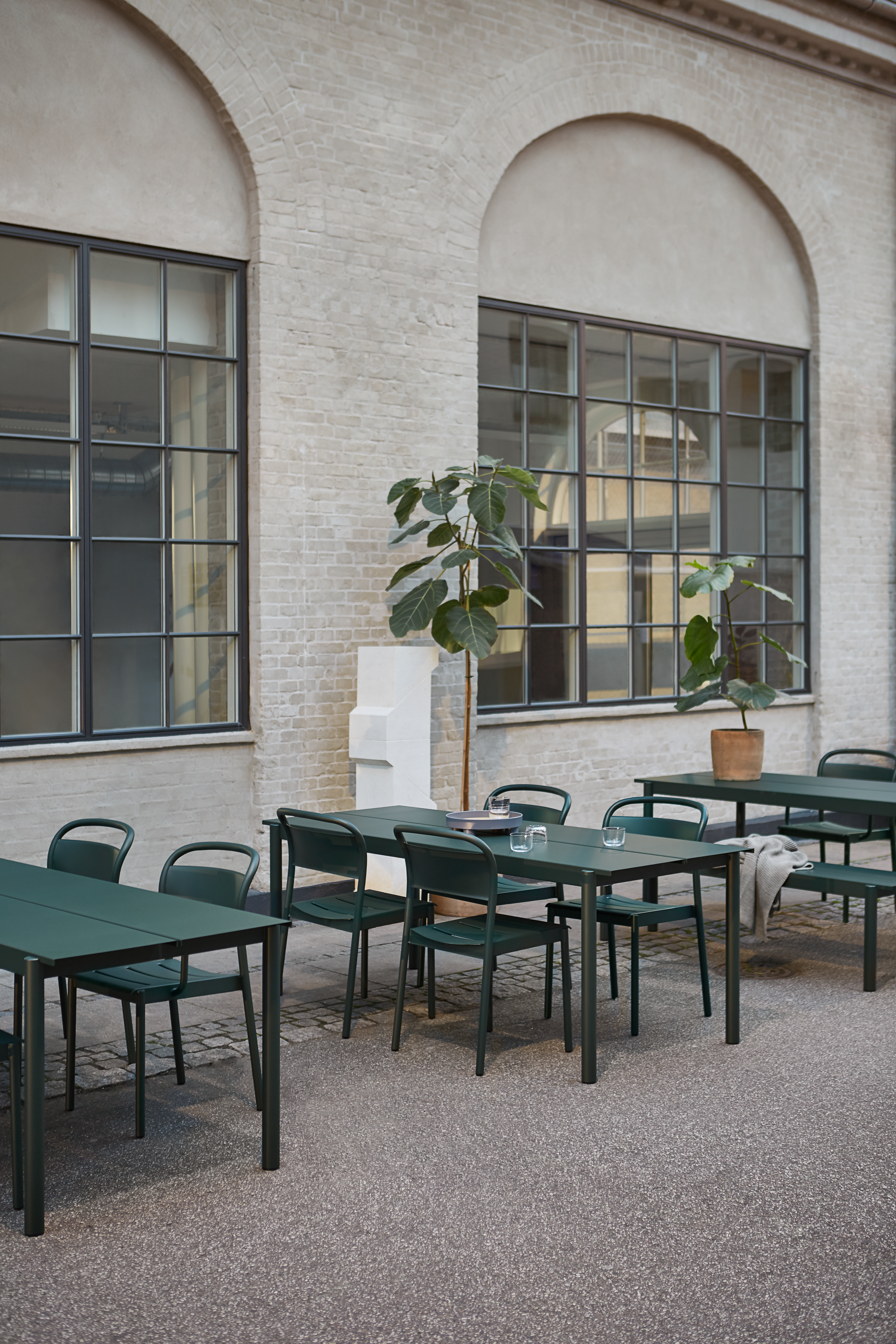 Linear Steel Side Chair in Dark Green, Linear Steel Table 200 cm in Dark Green, Linear Steel 200 cm in Dark Green